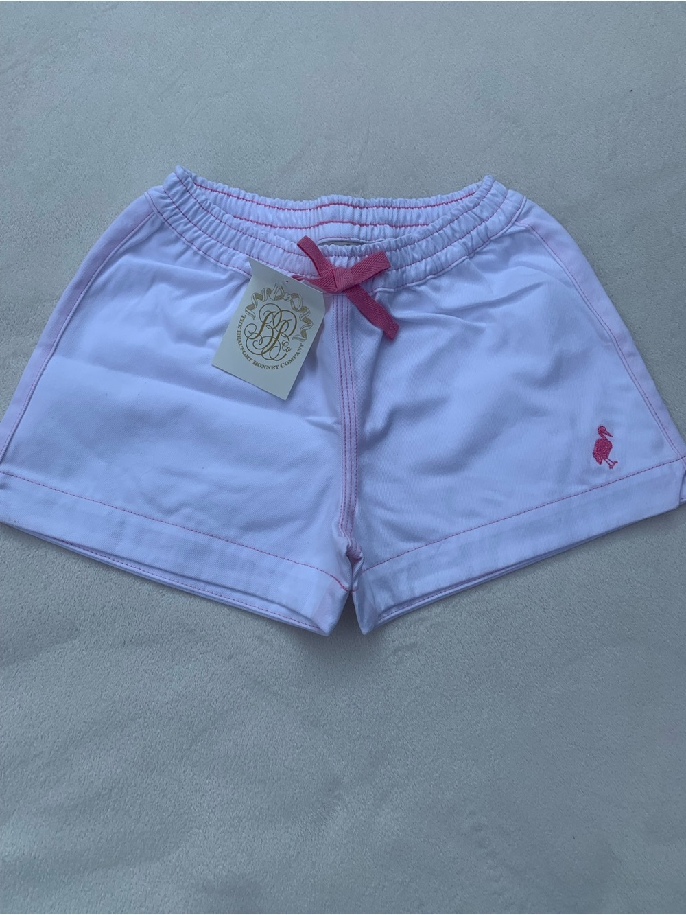 The Beaufort Bonnet Company White Shorts with Pink Trim and Bow